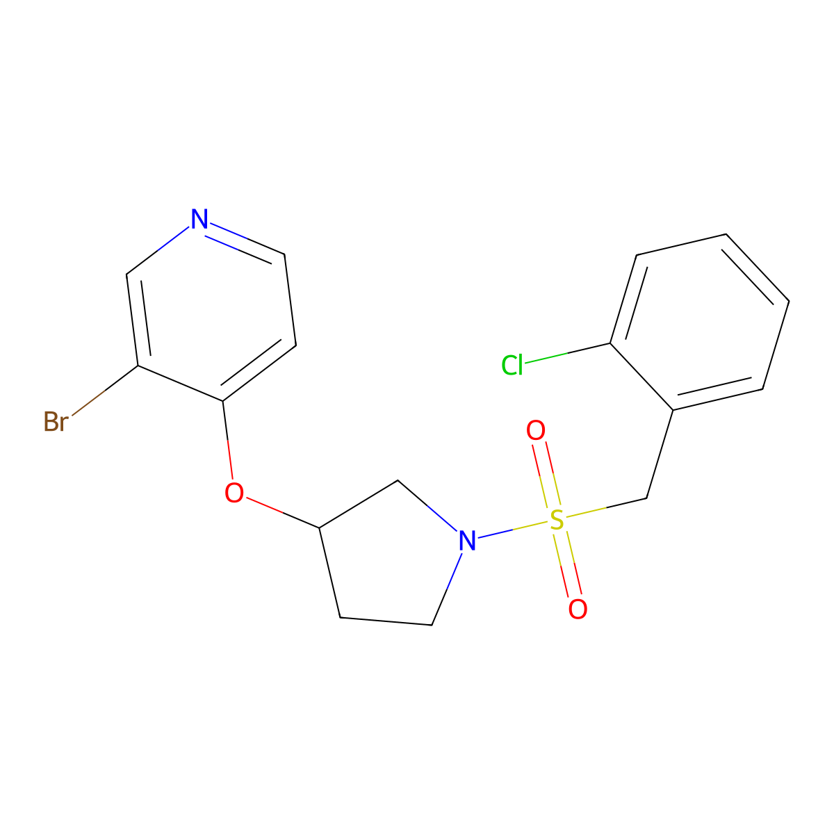 3-Bromo-4-({1-[(2-chlorophenyl)methanesulfonyl]pyrrolidin-3-yl}oxy)pyridine molecular structure, CAS 2380078-35-1