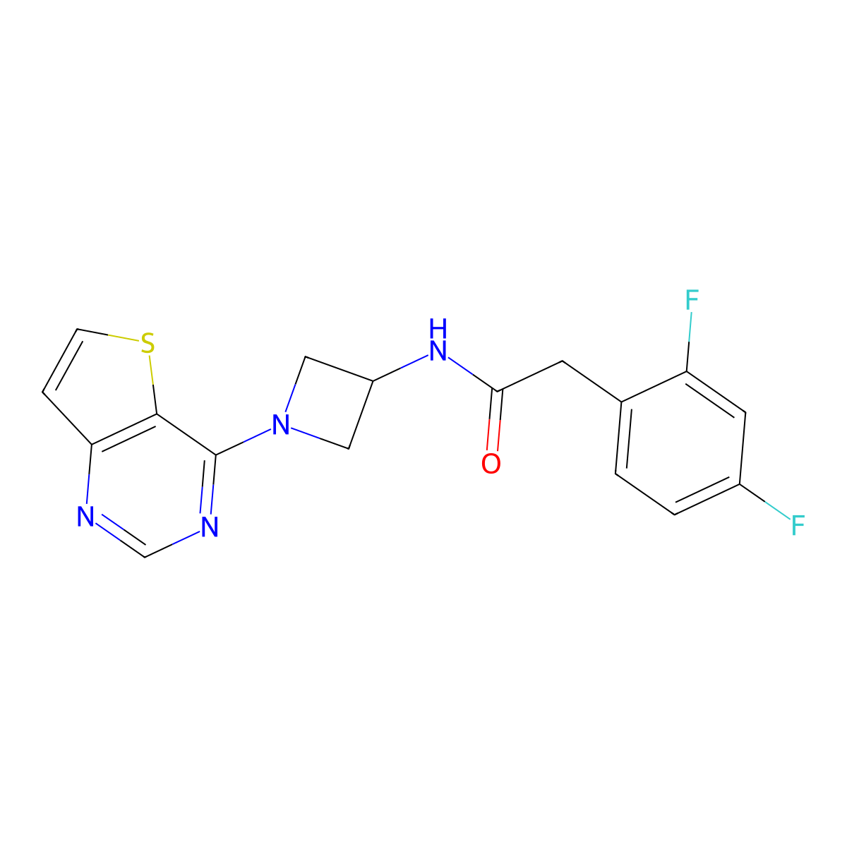 2-(2,4-difluorophenyl)-N-(1-{thieno[3,2-d]pyrimidin-4-yl}azetidin-3-yl)acetamide molecular structure, CAS 2380078-39-5