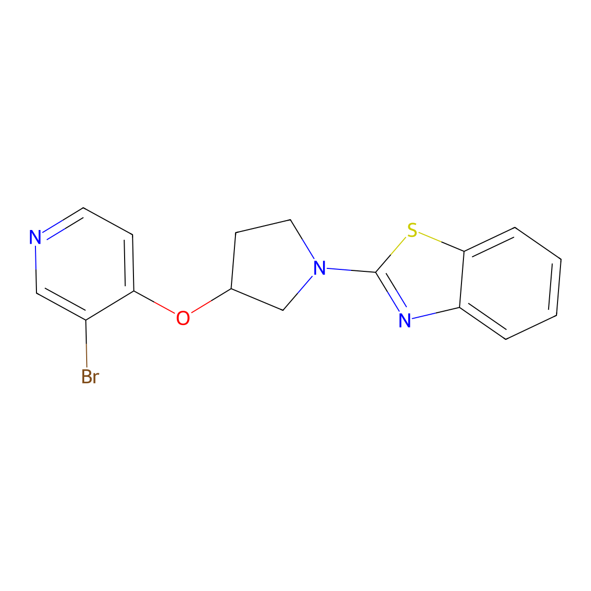 2-{3-[(3-Bromopyridin-4-yl)oxy]pyrrolidin-1-yl}-1,3-benzothiazole molecular structure, CAS 2380078-40-8