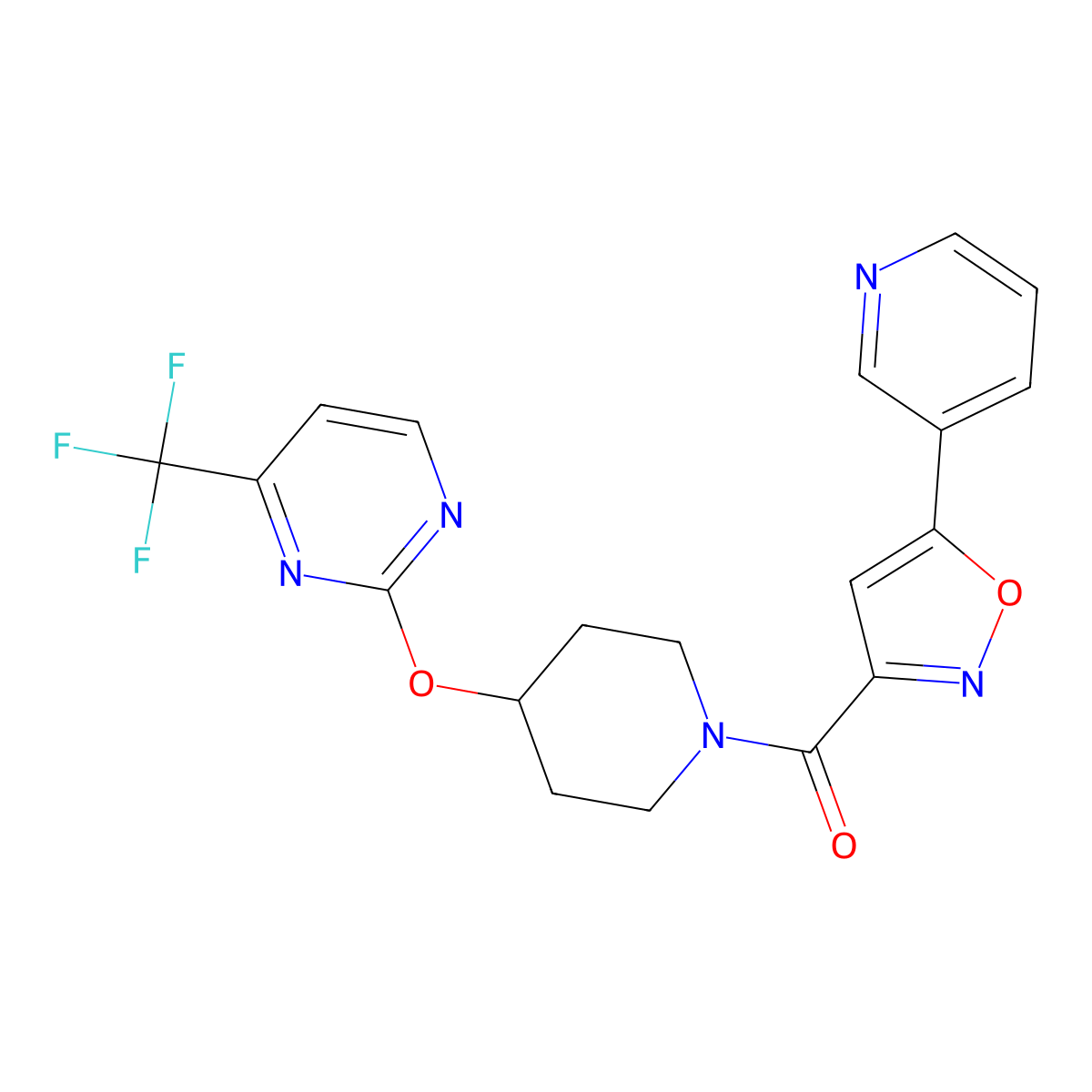 2-({1-[5-(Pyridin-3-yl)-1,2-oxazole-3-carbonyl]piperidin-4-yl}oxy)-4-(trifluoromethyl)pyrimidine molecular structure, CAS 2380078-47-5