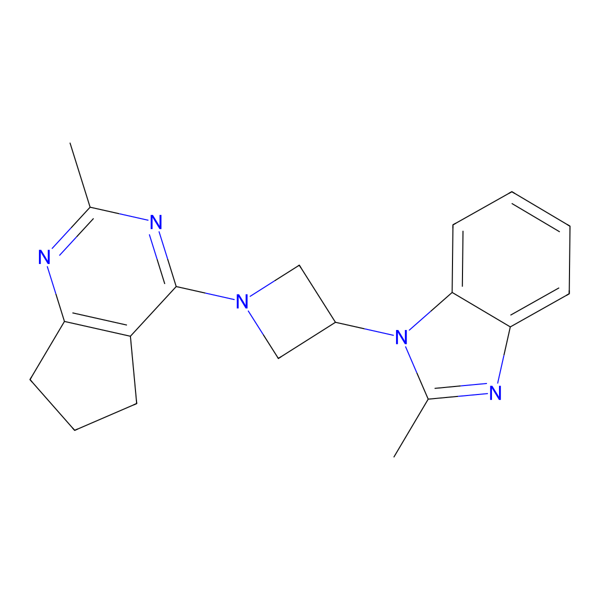 2-methyl-1-(1-{2-methyl-5H,6H,7H-cyclopenta[d]pyrimidin-4-yl}azetidin-3-yl)-1H-1,3-benzodiazole molecular structure, CAS 2380078-48-6