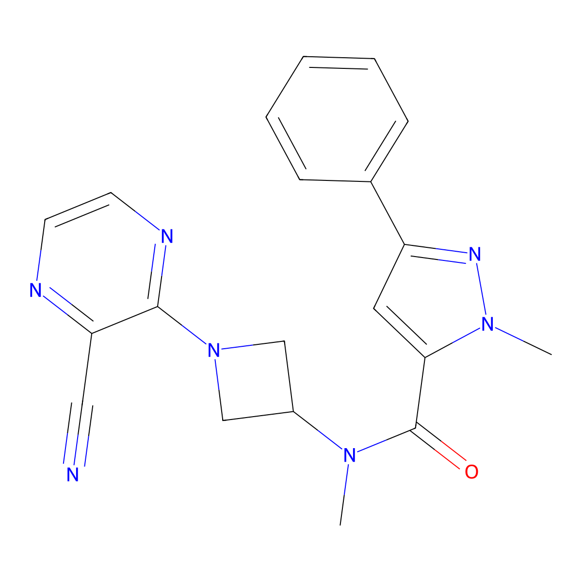 N-[1-(3-cyanopyrazin-2-yl)azetidin-3-yl]-N,1-dimethyl-3-phenyl-1H-pyrazole-5-carboxamide molecular structure, CAS 2380078-50-0