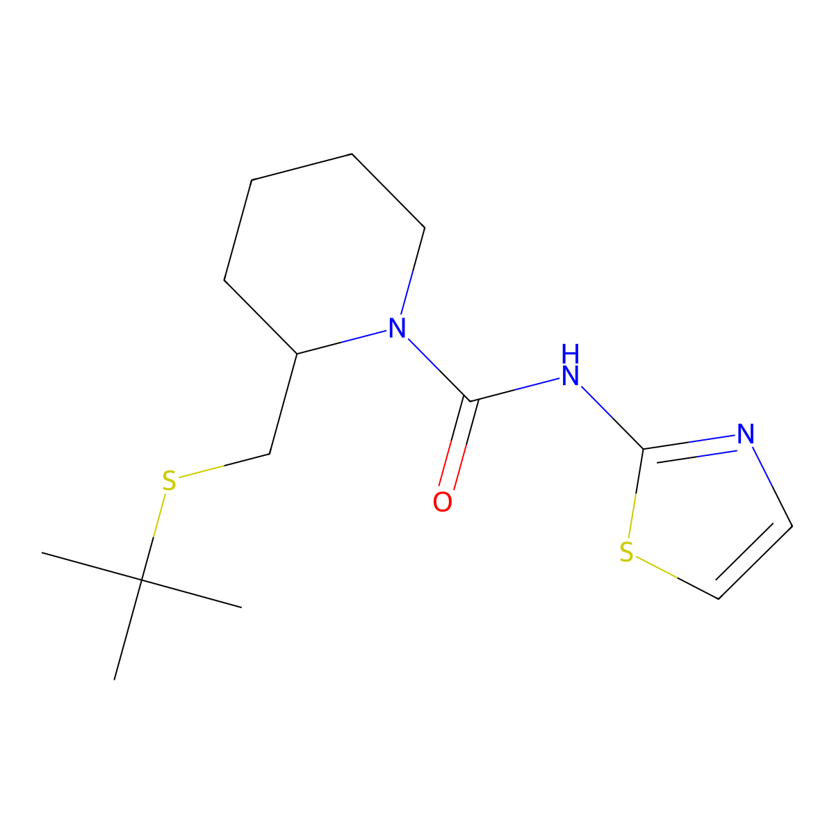 2-[(tert-butylsulfanyl)methyl]-N-(1,3-thiazol-2-yl)piperidine-1-carboxamide molecular structure, CAS 2380078-55-5