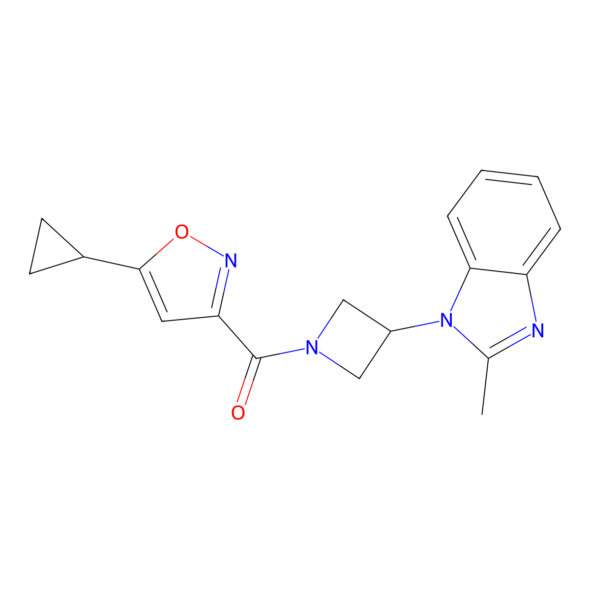1-[1-(5-cyclopropyl-1,2-oxazole-3-carbonyl)azetidin-3-yl]-2-methyl-1H-1,3-benzodiazole molecular structure, CAS 2380078-57-7