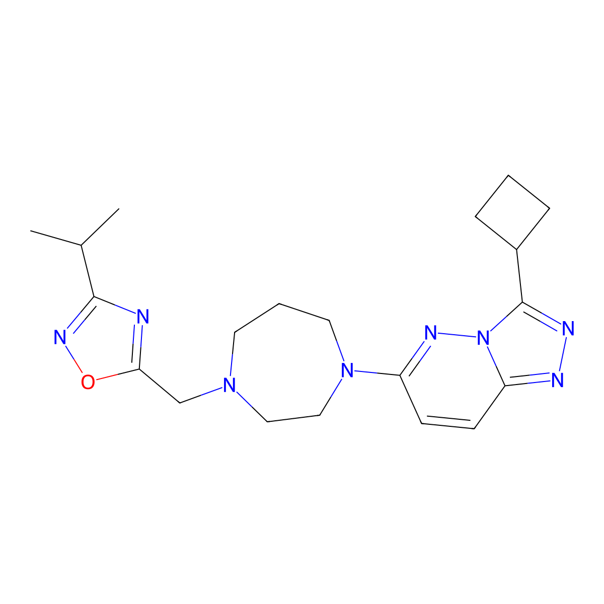 1-{3-Cyclobutyl-[1,2,4]triazolo[4,3-b]pyridazin-6-yl}-4-{[3-(propan-2-yl)-1,2,4-oxadiazol-5-yl]methyl}-1,4-diazepane molecular structure, CAS 2380078-59-9