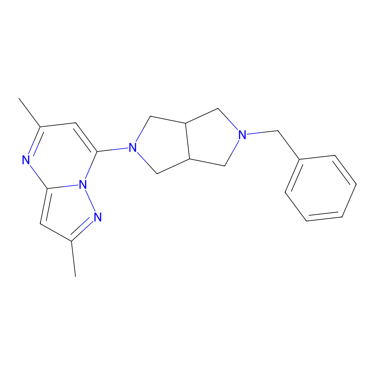 7-{5-Benzyl-octahydropyrrolo[3,4-c]pyrrol-2-yl}-2,5-dimethylpyrazolo[1,5-a]pyrimidine molecular structure, CAS 2380078-63-5