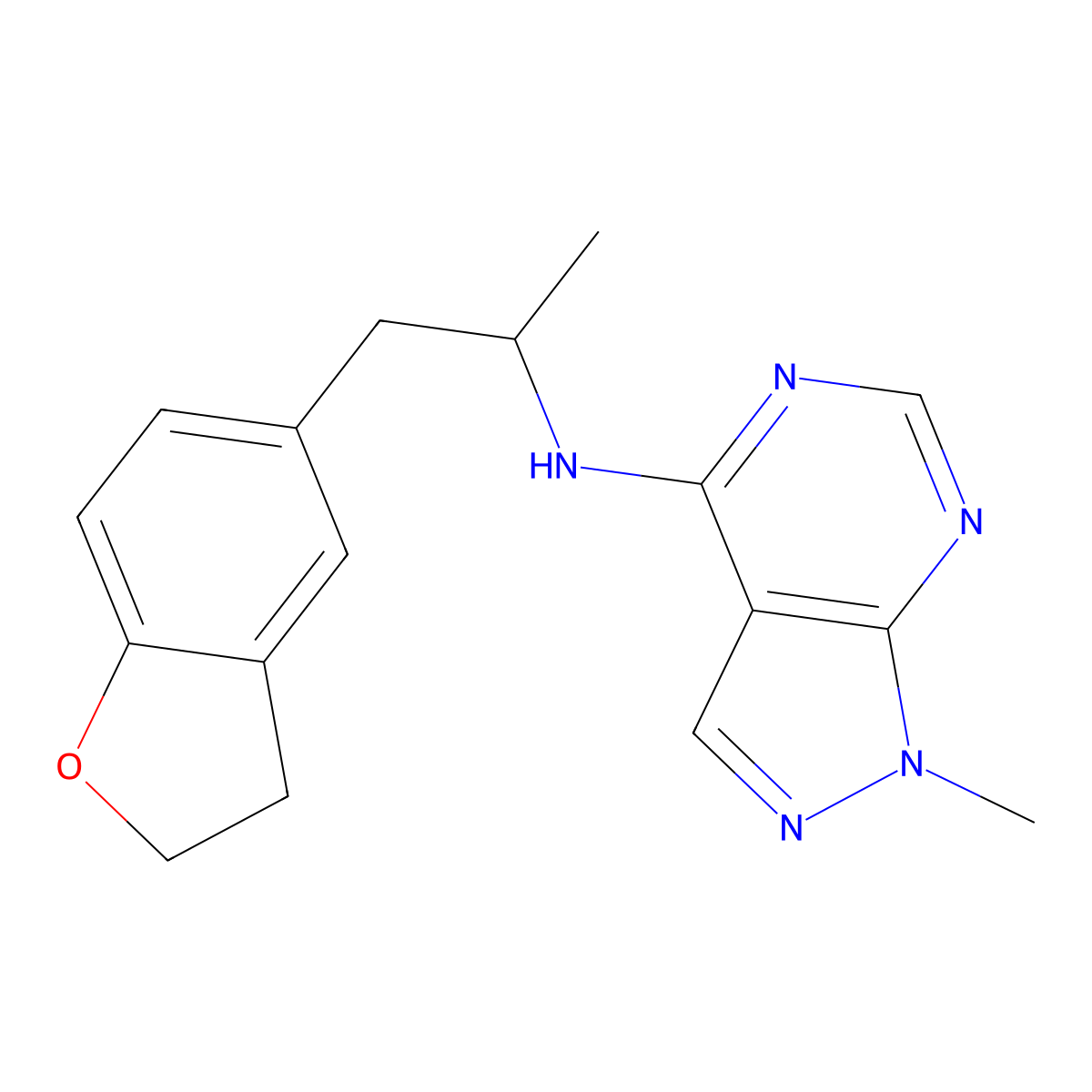 N-[1-(2,3-dihydro-1-benzofuran-5-yl)propan-2-yl]-1-methyl-1H-pyrazolo[3,4-d]pyrimidin-4-amine molecular structure, CAS 2380078-64-6
