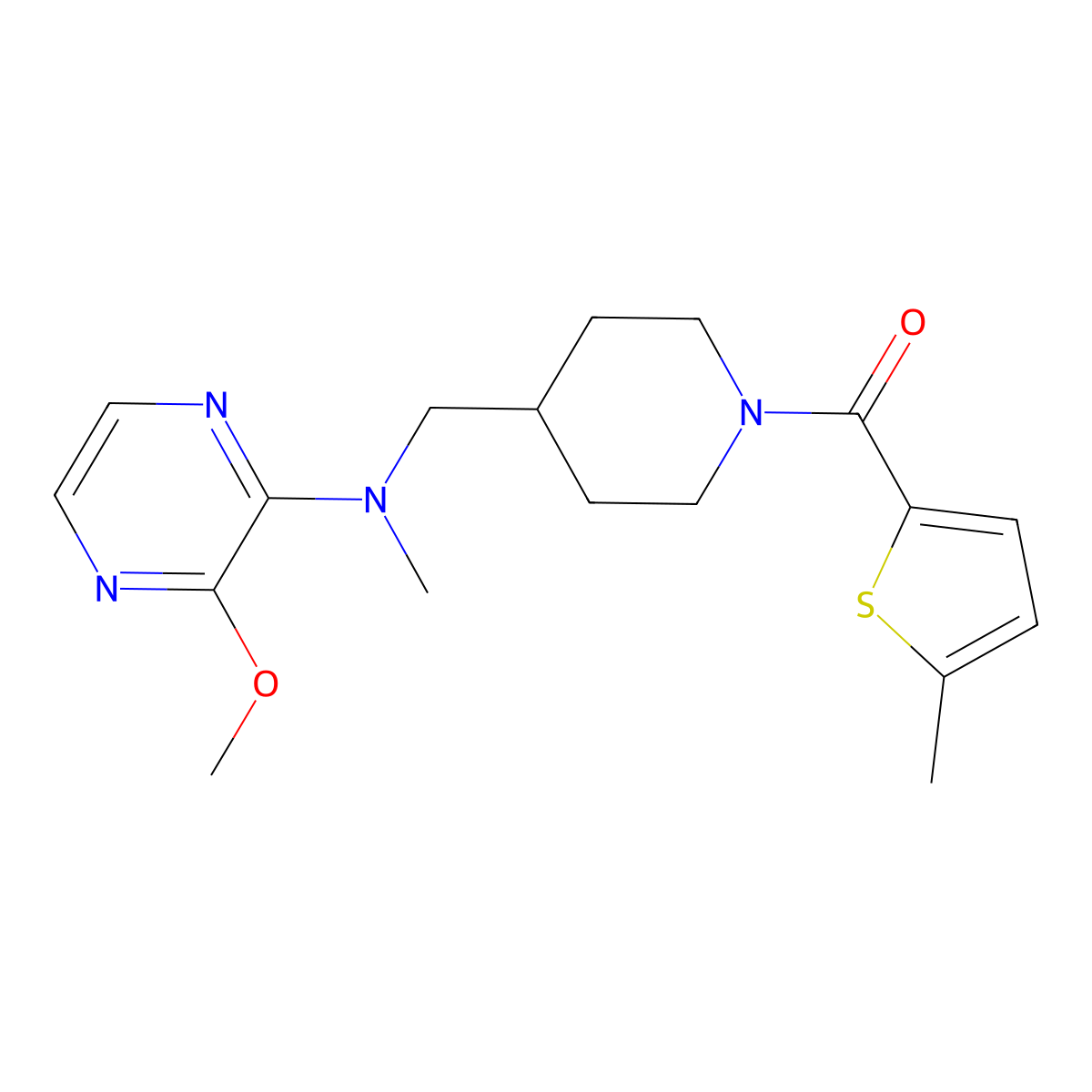 3-methoxy-N-methyl-N-{[1-(5-methylthiophene-2-carbonyl)piperidin-4-yl]methyl}pyrazin-2-amine molecular structure, CAS 2380078-66-8