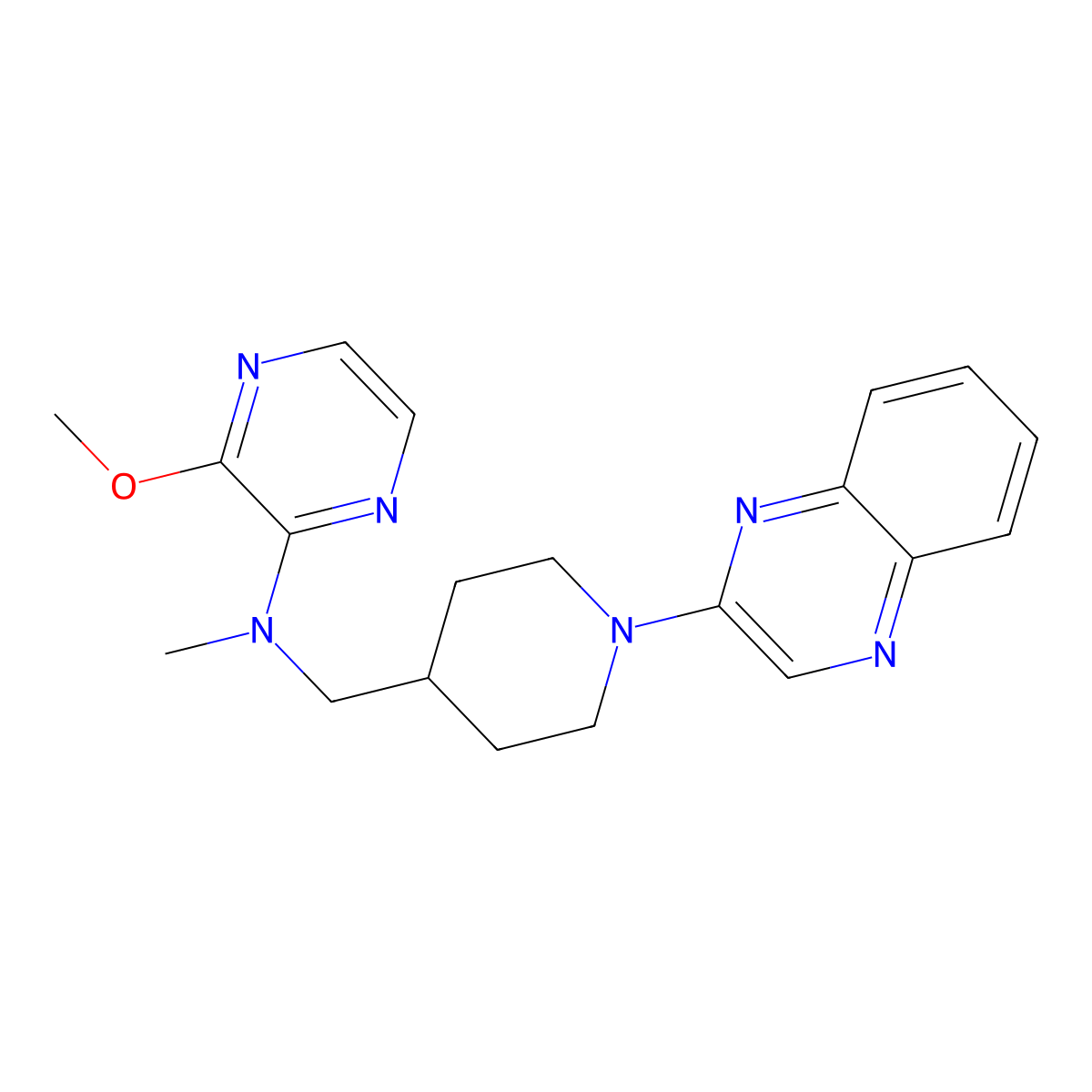 3-methoxy-N-methyl-N-{[1-(quinoxalin-2-yl)piperidin-4-yl]methyl}pyrazin-2-amine molecular structure, CAS 2380078-69-1