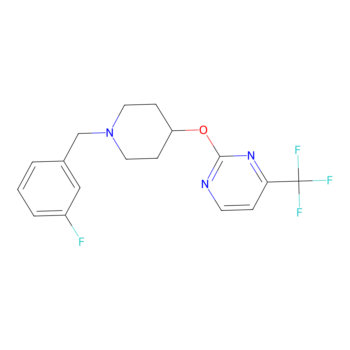 2-({1-[(3-Fluorophenyl)methyl]piperidin-4-yl}oxy)-4-(trifluoromethyl)pyrimidine molecular structure, CAS 2380078-77-1