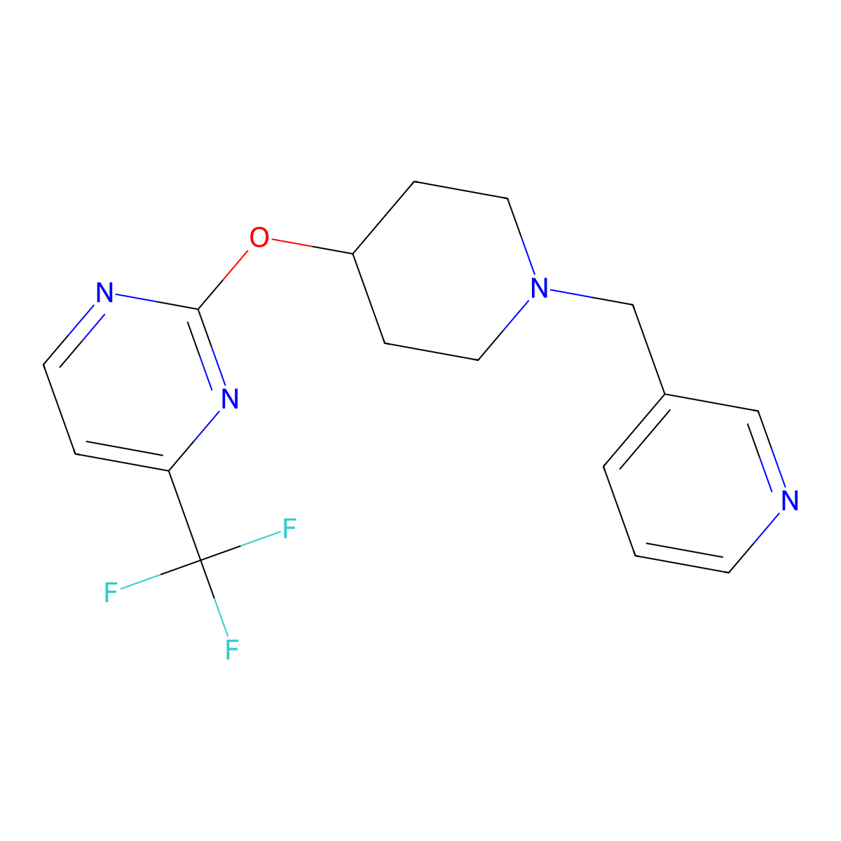 2-({1-[(Pyridin-3-yl)methyl]piperidin-4-yl}oxy)-4-(trifluoromethyl)pyrimidine molecular structure, CAS 2380078-78-2