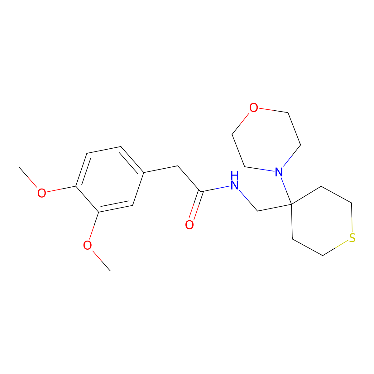 2-(3,4-dimethoxyphenyl)-N-{[4-(morpholin-4-yl)thian-4-yl]methyl}acetamide molecular structure, CAS 2380078-81-7