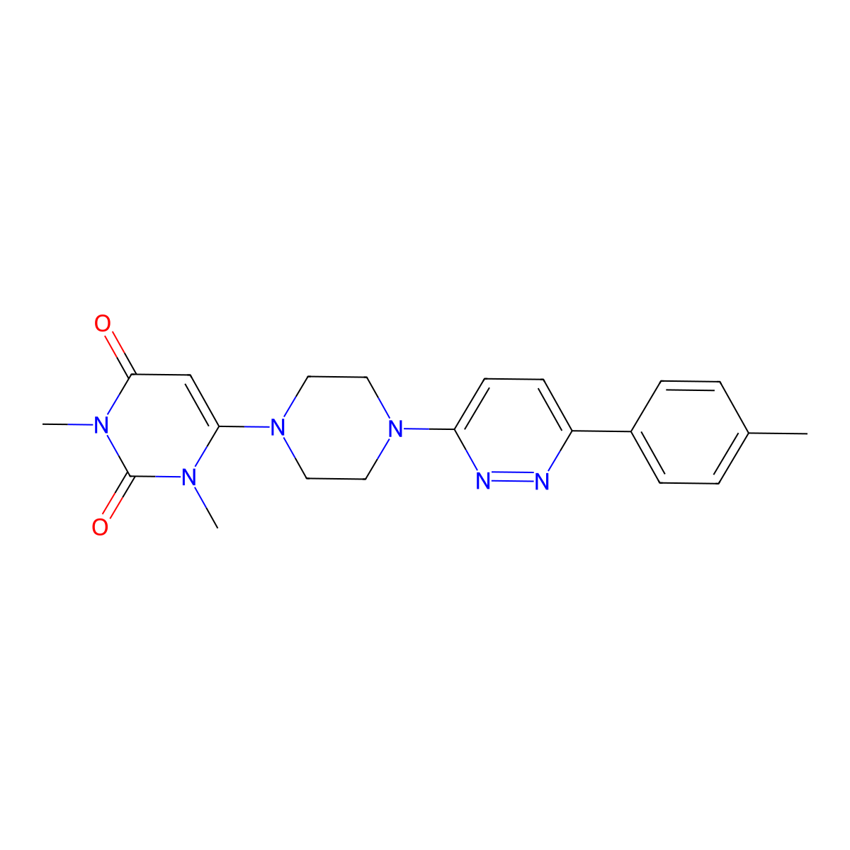 1,3-Dimethyl-6-[4-[6-(4-methylphenyl)pyridazin-3-yl]piperazin-1-yl]pyrimidine-2,4-dione molecular structure, CAS 2380078-82-8