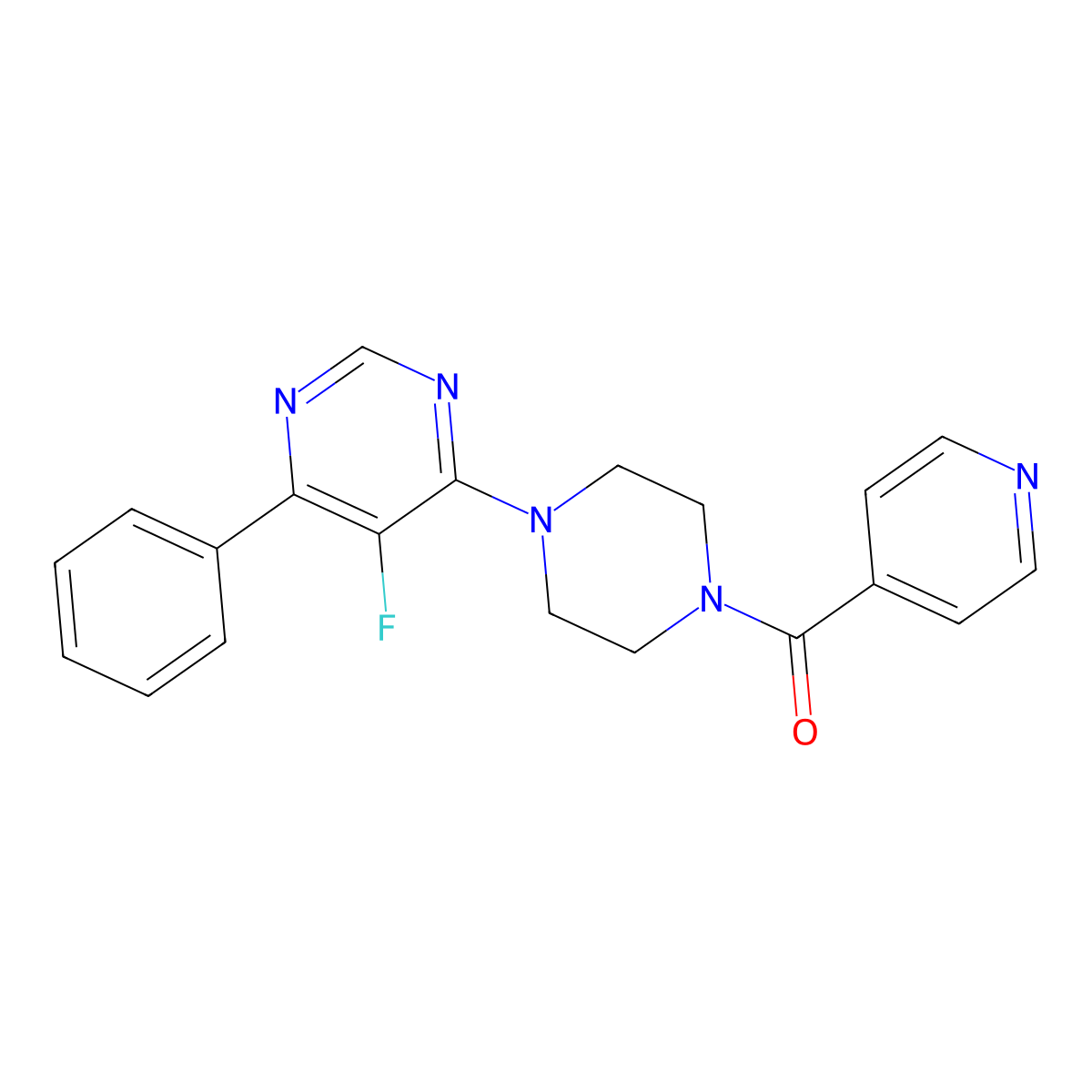 5-Fluoro-4-phenyl-6-[4-(pyridine-4-carbonyl)piperazin-1-yl]pyrimidine molecular structure, CAS 2380078-84-0