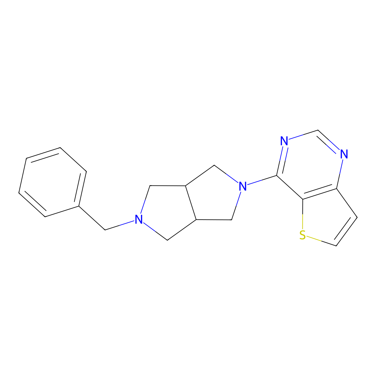 2-Benzyl-5-{thieno[3,2-d]pyrimidin-4-yl}-octahydropyrrolo[3,4-c]pyrrole molecular structure, CAS 2380078-89-5