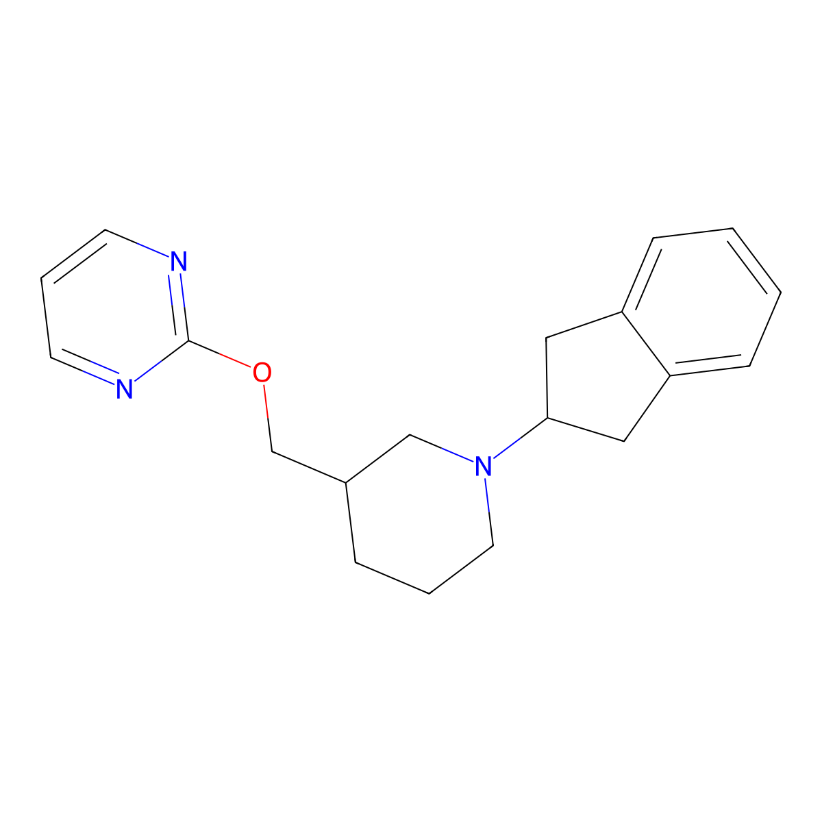 2-{[1-(2,3-dihydro-1H-inden-2-yl)piperidin-3-yl]methoxy}pyrimidine molecular structure, CAS 2380078-90-8