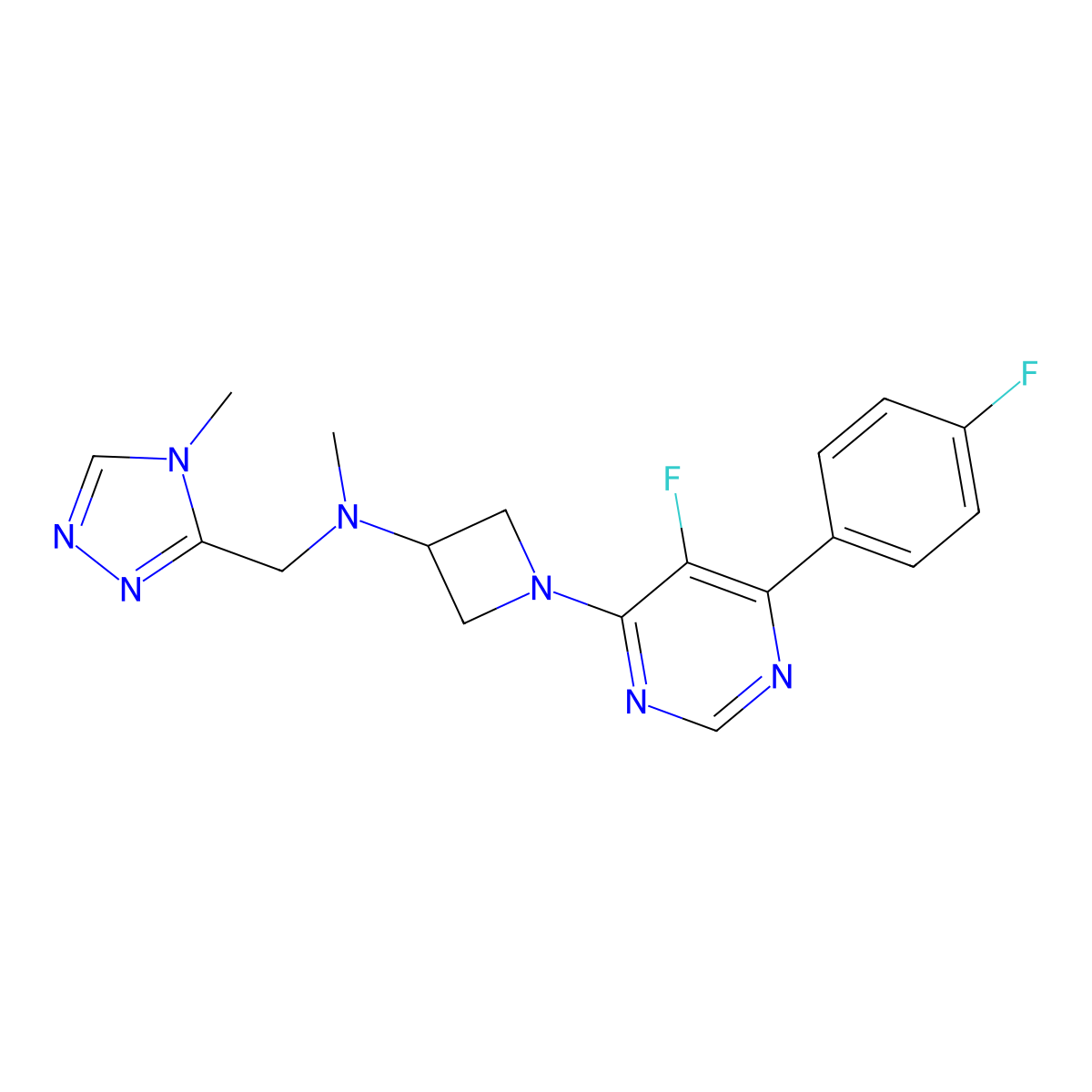 1-[5-fluoro-6-(4-fluorophenyl)pyrimidin-4-yl]-N-methyl-N-[(4-methyl-4H-1,2,4-triazol-3-yl)methyl]azetidin-3-amine molecular structure, CAS 2380079-00-3