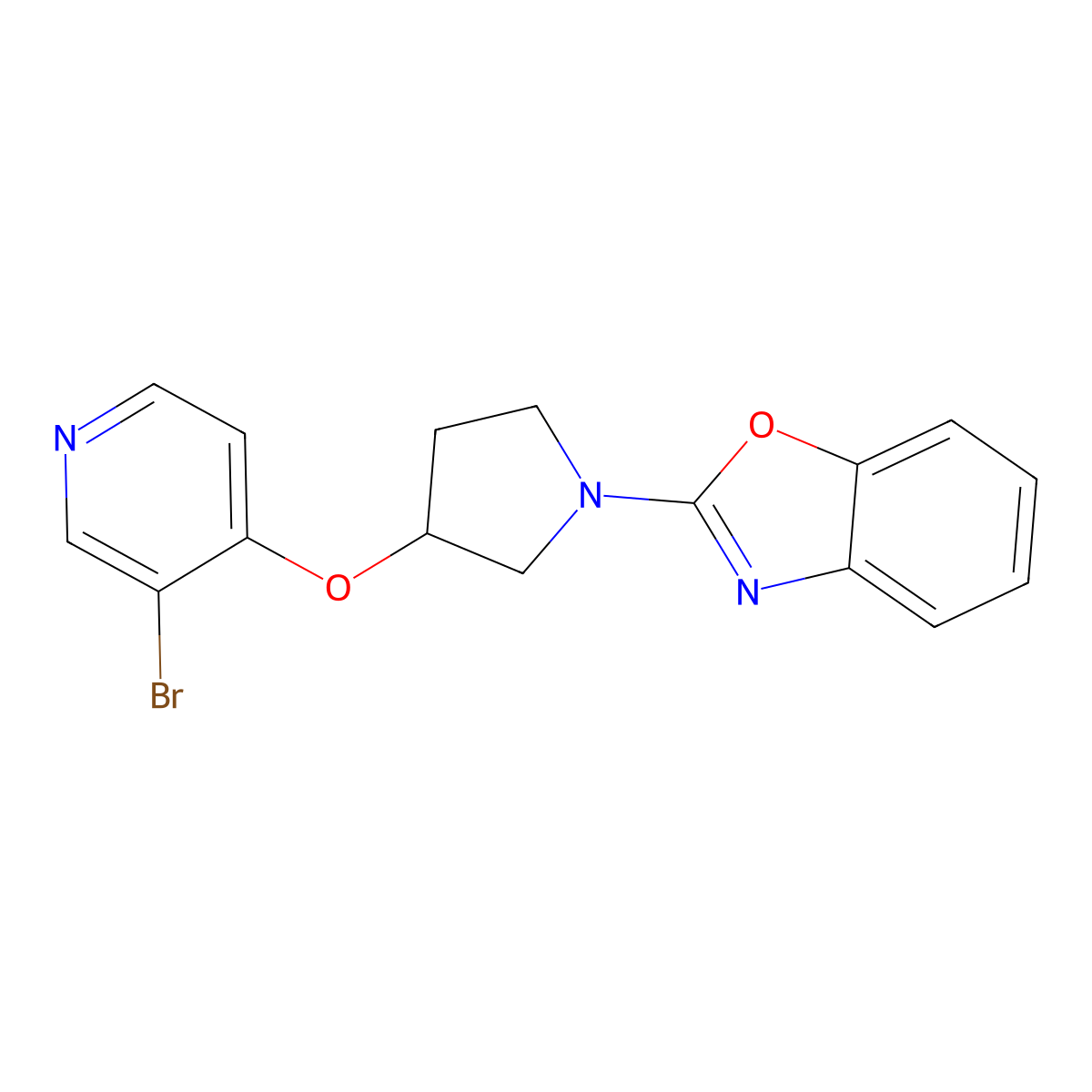 2-{3-[(3-Bromopyridin-4-yl)oxy]pyrrolidin-1-yl}-1,3-benzoxazole molecular structure, CAS 2380079-04-7