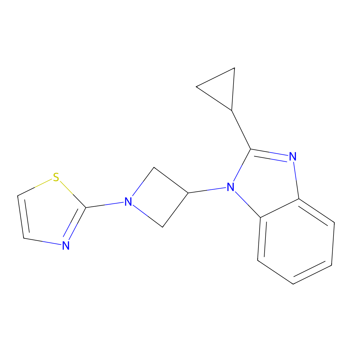 2-cyclopropyl-1-[1-(1,3-thiazol-2-yl)azetidin-3-yl]-1H-1,3-benzodiazole molecular structure, CAS 2380079-11-6