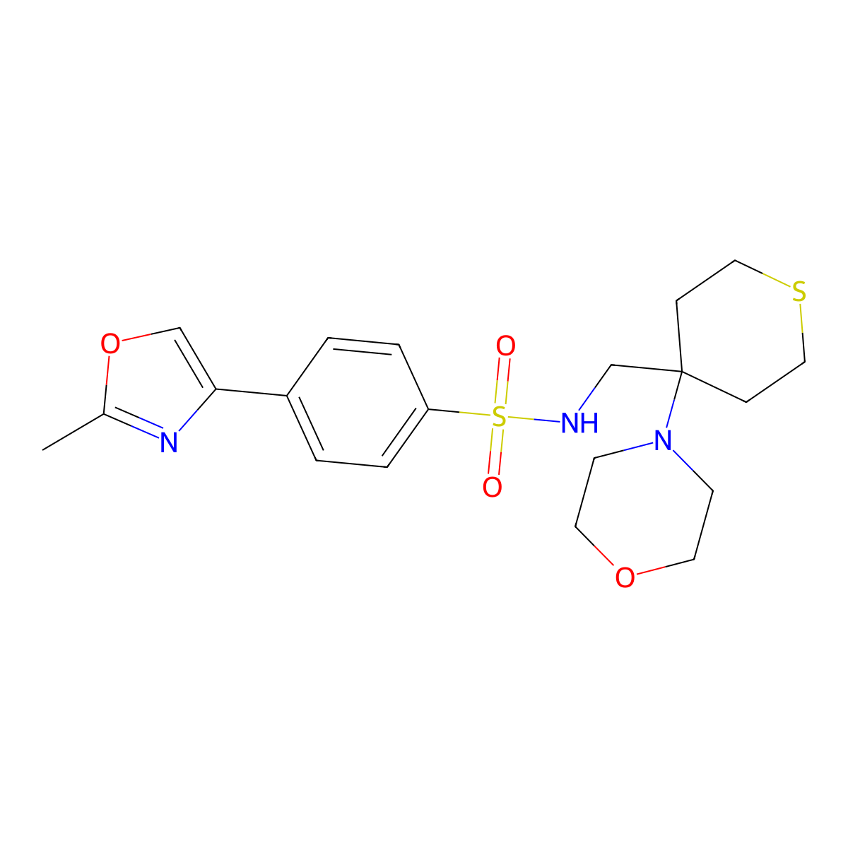 4-(2-methyl-1,3-oxazol-4-yl)-N-{[4-(morpholin-4-yl)thian-4-yl]methyl}benzene-1-sulfonamide molecular structure, CAS 2380079-15-0