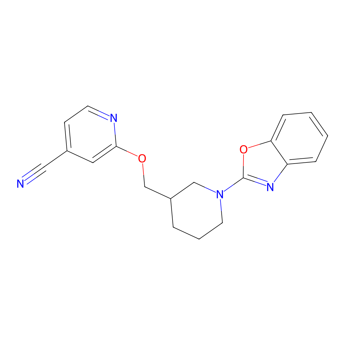 2-[[1-(1,3-Benzoxazol-2-yl)piperidin-3-yl]methoxy]pyridine-4-carbonitrile molecular structure, CAS 2380079-18-3
