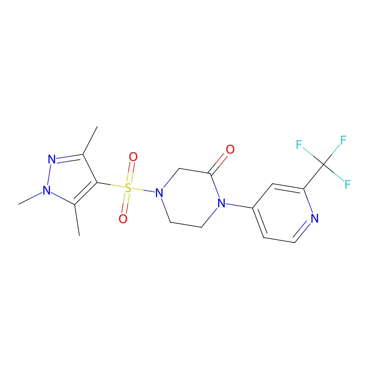 1-[2-(trifluoromethyl)pyridin-4-yl]-4-[(1,3,5-trimethyl-1H-pyrazol-4-yl)sulfonyl]piperazin-2-one molecular structure, CAS 2380079-20-7