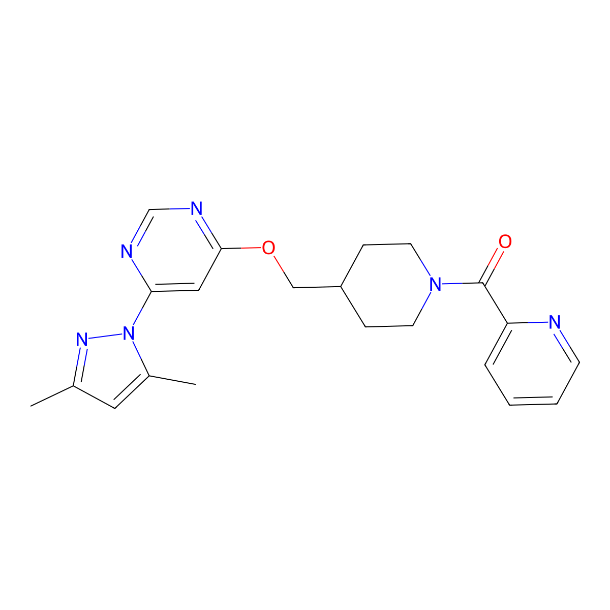4-(3,5-dimethyl-1H-pyrazol-1-yl)-6-{[1-(pyridine-2-carbonyl)piperidin-4-yl]methoxy}pyrimidine molecular structure, CAS 2380079-22-9