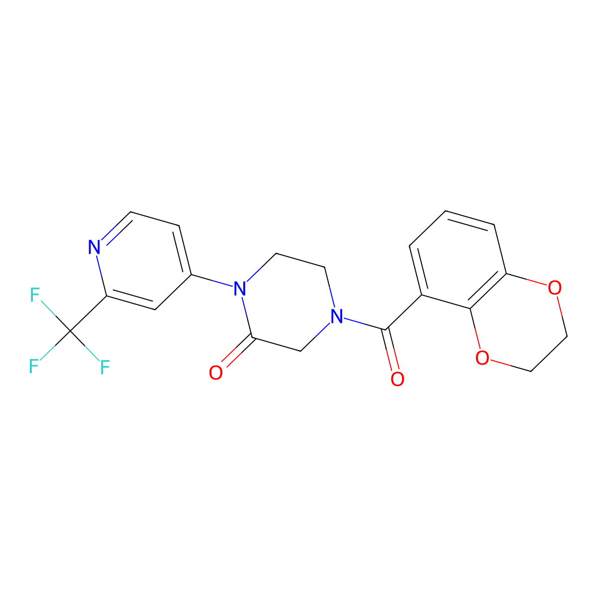 4-(2,3-Dihydro-1,4-benzodioxine-5-carbonyl)-1-[2-(trifluoromethyl)pyridin-4-yl]piperazin-2-one molecular structure, CAS 2380079-23-0