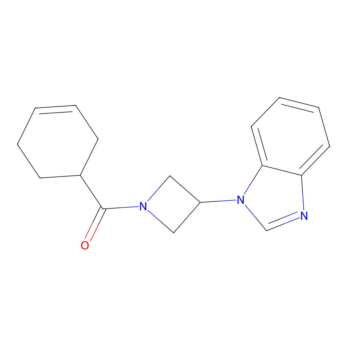 1-[1-(cyclohex-3-ene-1-carbonyl)azetidin-3-yl]-1H-1,3-benzodiazole molecular structure, CAS 2380079-24-1