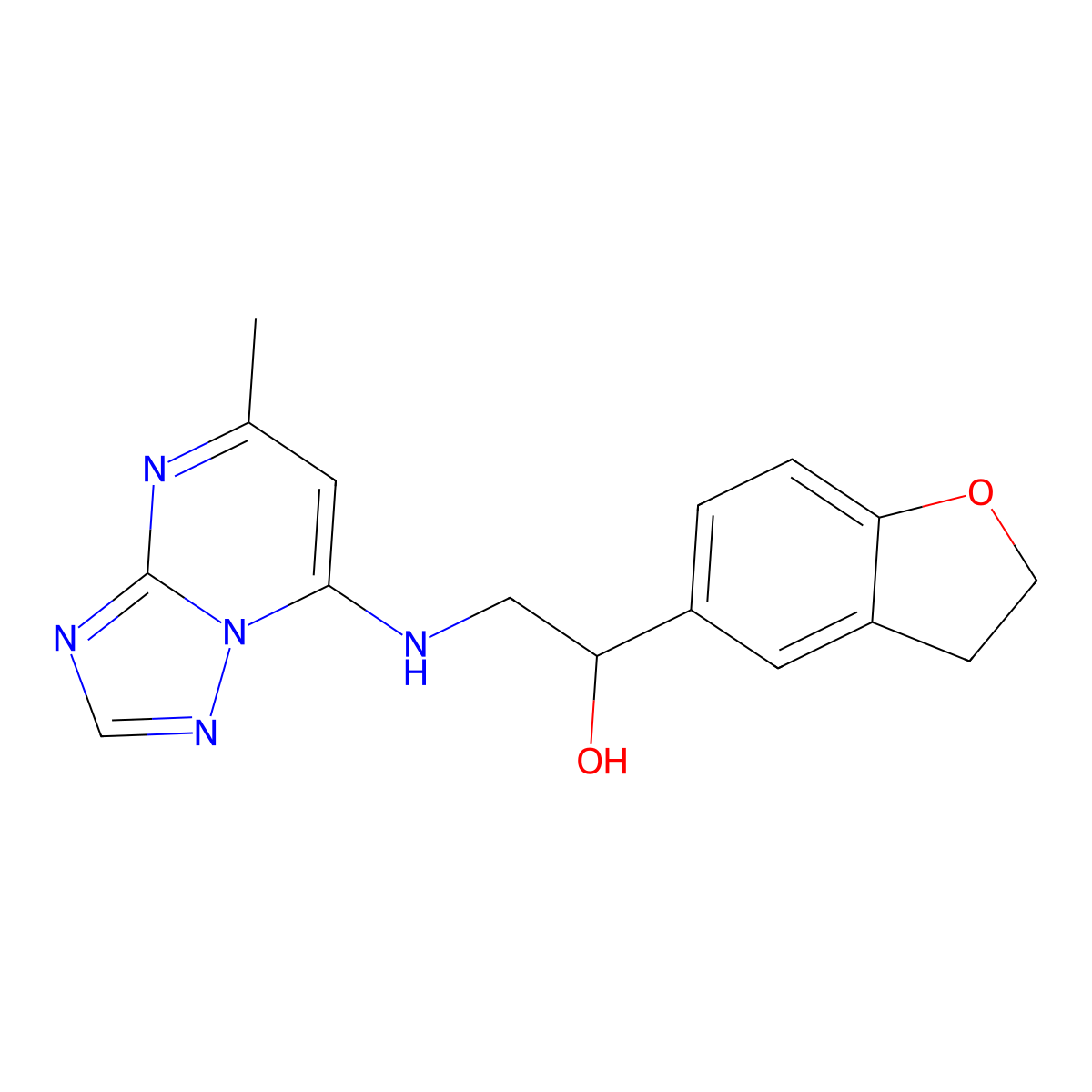 1-(2,3-Dihydro-1-benzofuran-5-yl)-2-({5-methyl-[1,2,4]triazolo[1,5-a]pyrimidin-7-yl}amino)ethan-1-ol molecular structure, CAS 2380079-26-3