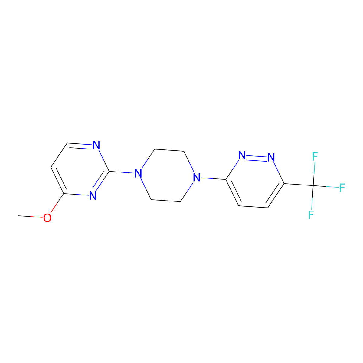 4-Methoxy-2-{4-[6-(trifluoromethyl)pyridazin-3-yl]piperazin-1-yl}pyrimidine molecular structure, CAS 2380079-28-5