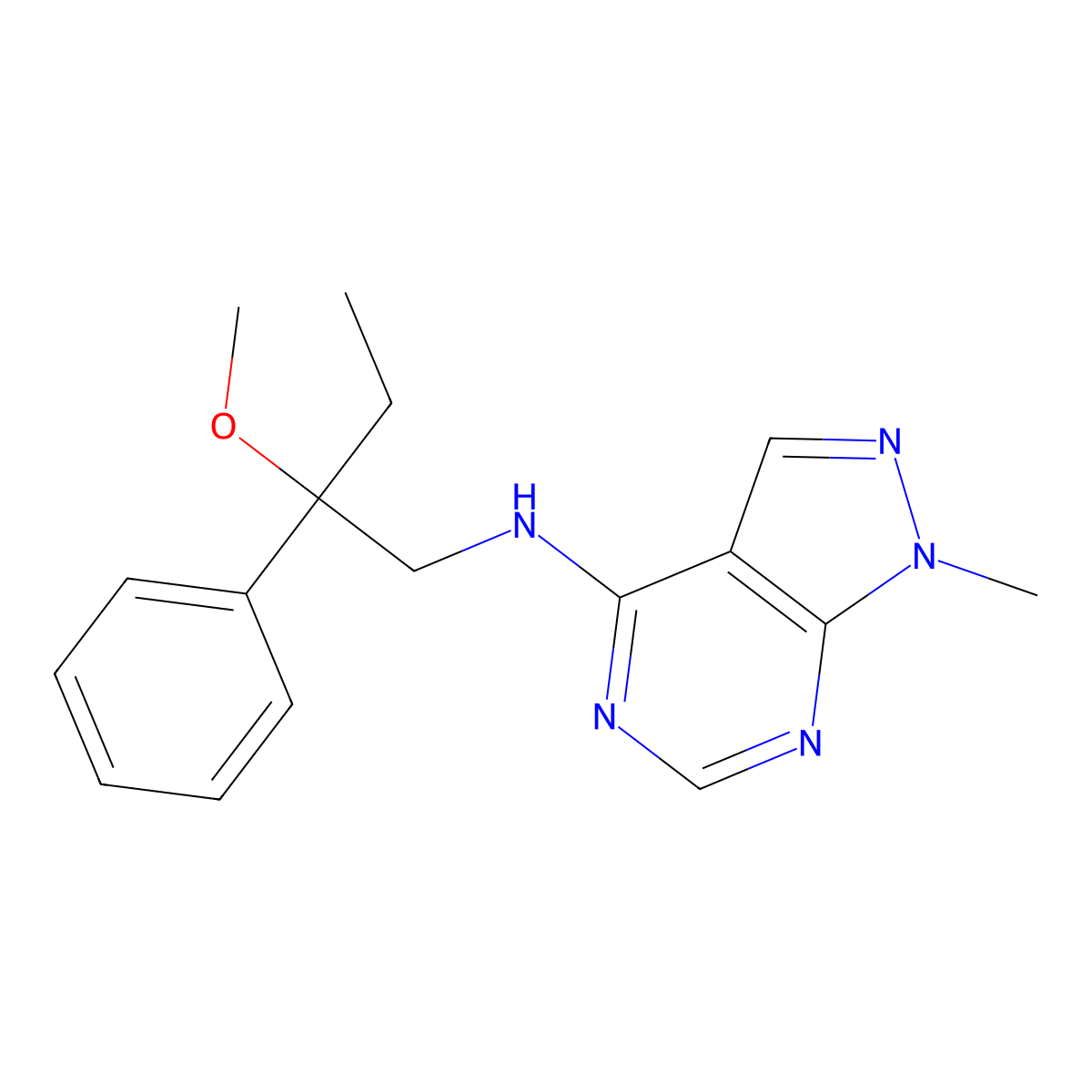 N-(2-methoxy-2-phenylbutyl)-1-methyl-1H-pyrazolo[3,4-d]pyrimidin-4-amine molecular structure, CAS 2380079-36-5