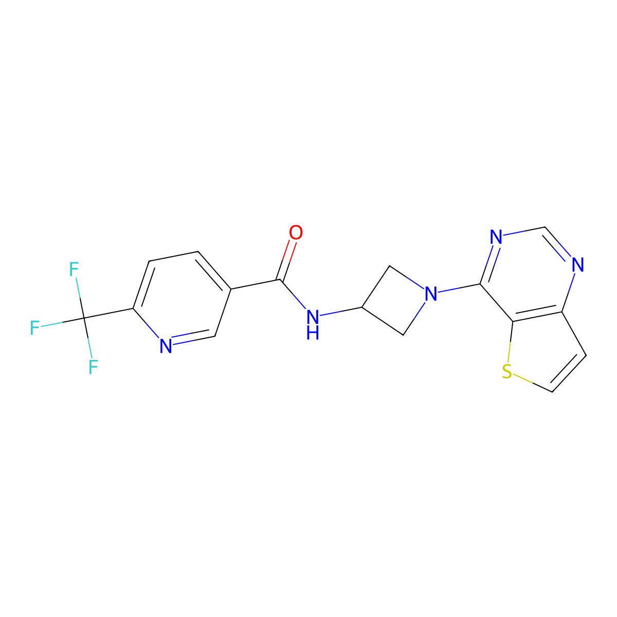 N-(1-{thieno[3,2-d]pyrimidin-4-yl}azetidin-3-yl)-6-(trifluoromethyl)pyridine-3-carboxamide molecular structure, CAS 2380079-38-7