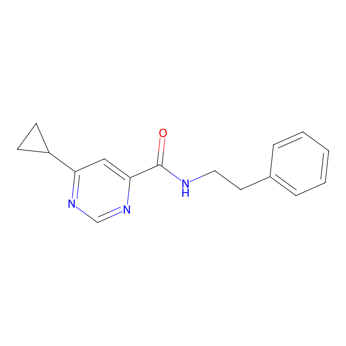 6-Cyclopropyl-N-(2-phenylethyl)pyrimidine-4-carboxamide molecular structure, CAS 2380079-41-2