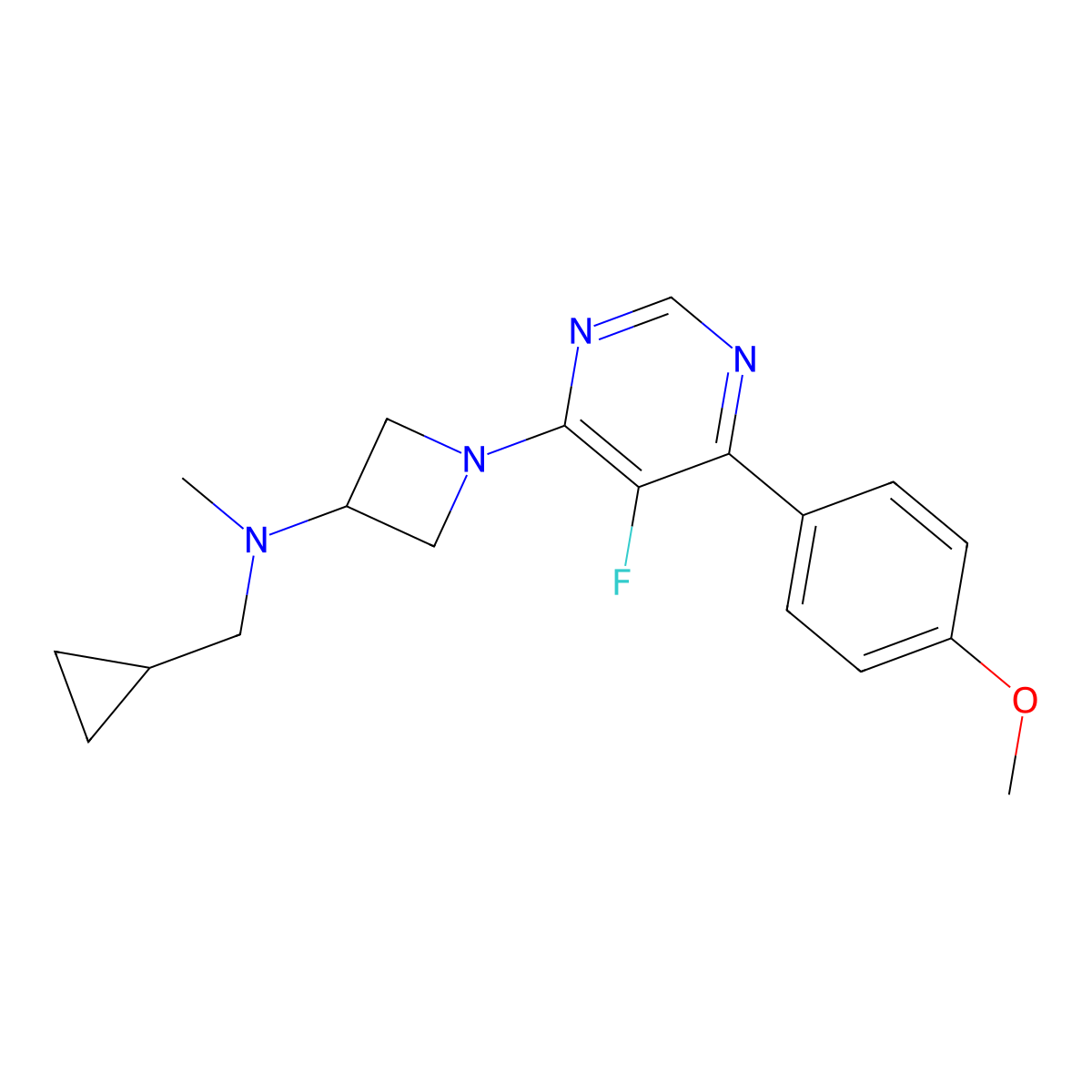 N-(Cyclopropylmethyl)-1-[5-fluoro-6-(4-methoxyphenyl)pyrimidin-4-yl]-N-methylazetidin-3-amine molecular structure, CAS 2380079-42-3