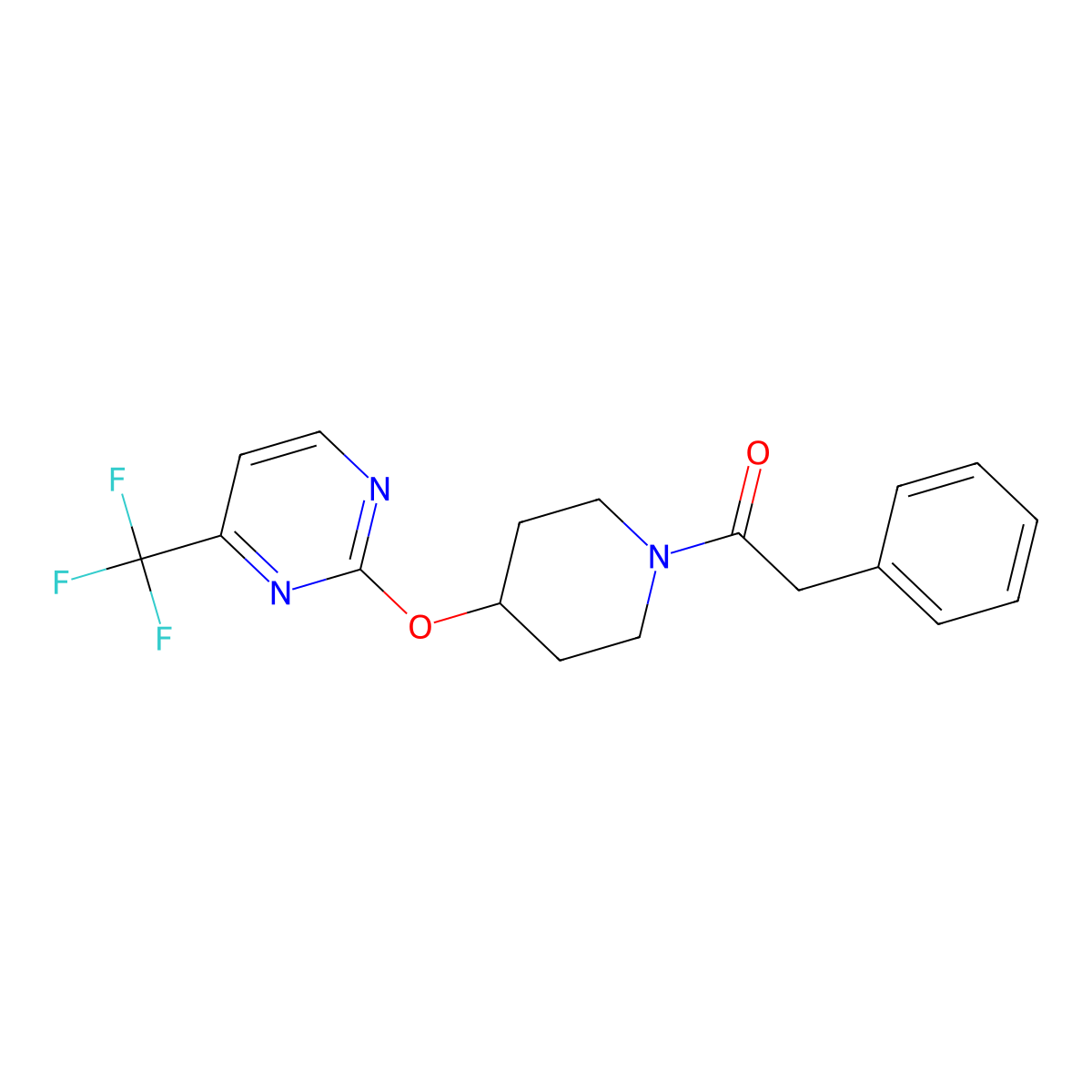 2-Phenyl-1-(4-{[4-(trifluoromethyl)pyrimidin-2-yl]oxy}piperidin-1-yl)ethan-1-one molecular structure, CAS 2380079-44-5