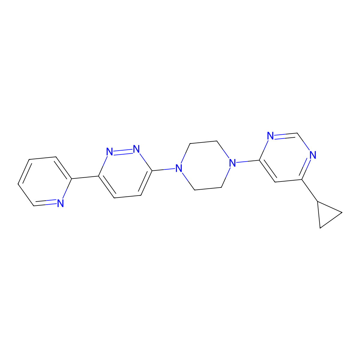4-Cyclopropyl-6-{4-[6-(pyridin-2-yl)pyridazin-3-yl]piperazin-1-yl}pyrimidine molecular structure, CAS 2380079-47-8