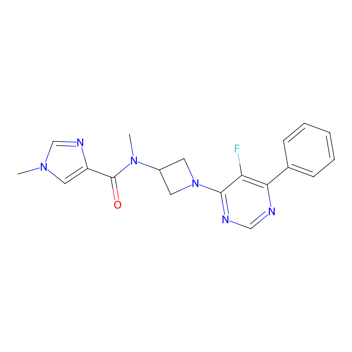N-[1-(5-fluoro-6-phenylpyrimidin-4-yl)azetidin-3-yl]-N,1-dimethyl-1H-imidazole-4-carboxamide molecular structure, CAS 2380079-48-9