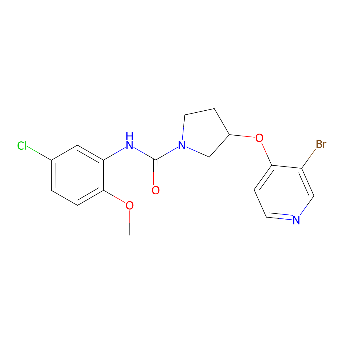 3-[(3-bromopyridin-4-yl)oxy]-N-(5-chloro-2-methoxyphenyl)pyrrolidine-1-carboxamide molecular structure, CAS 2380079-51-4