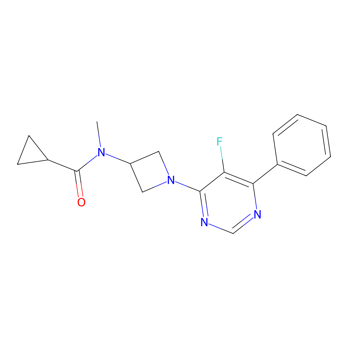 N-[1-(5-Fluoro-6-phenylpyrimidin-4-yl)azetidin-3-yl]-N-methylcyclopropanecarboxamide molecular structure, CAS 2380079-60-5