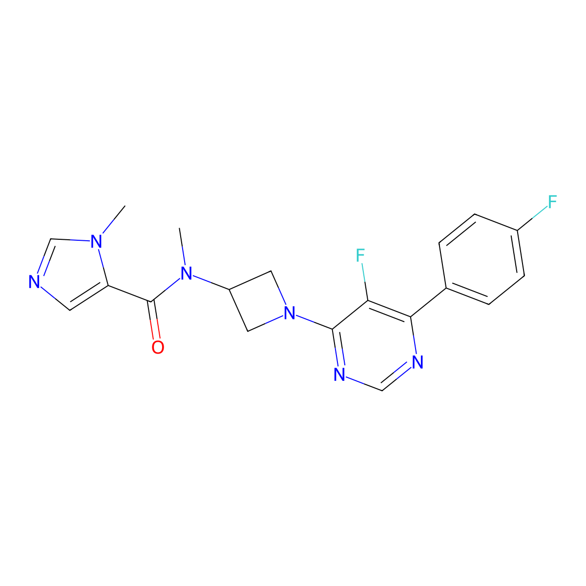 N-{1-[5-fluoro-6-(4-fluorophenyl)pyrimidin-4-yl]azetidin-3-yl}-N,1-dimethyl-1H-imidazole-5-carboxamide molecular structure, CAS 2380079-61-6