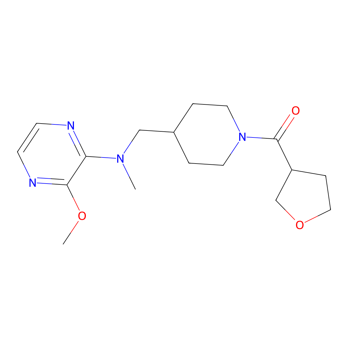 3-methoxy-N-methyl-N-{[1-(oxolane-3-carbonyl)piperidin-4-yl]methyl}pyrazin-2-amine molecular structure, CAS 2380079-63-8