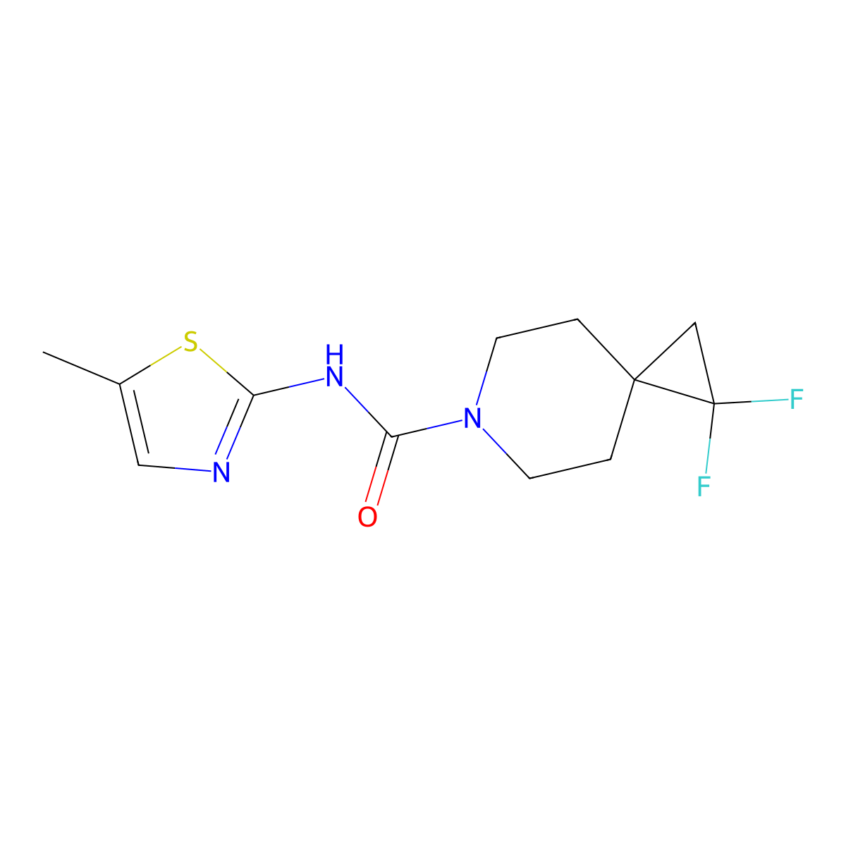 1,1-difluoro-N-(5-methyl-1,3-thiazol-2-yl)-6-azaspiro[2.5]octane-6-carboxamide molecular structure, CAS 2380079-67-2