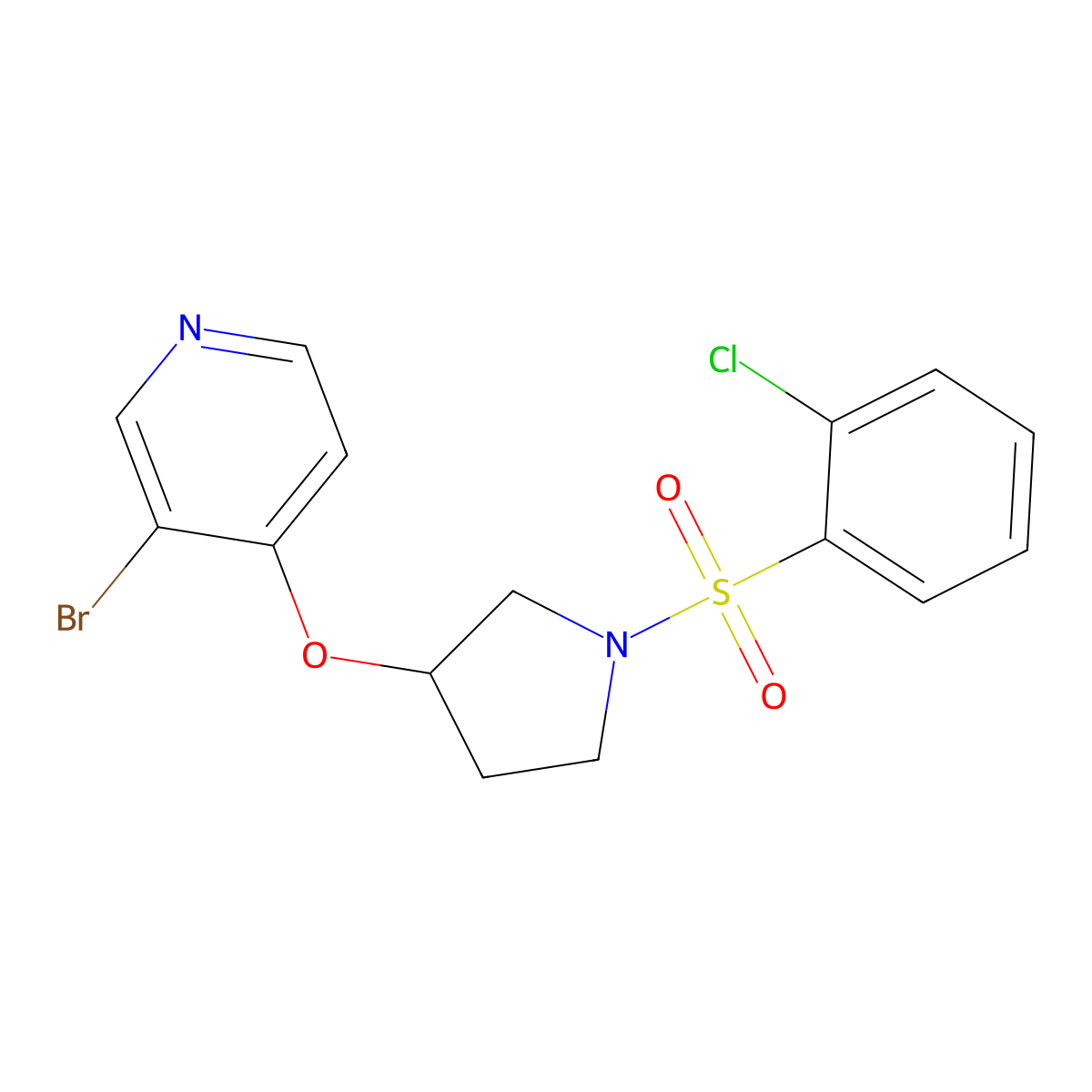 3-Bromo-4-{[1-(2-chlorobenzenesulfonyl)pyrrolidin-3-yl]oxy}pyridine molecular structure, CAS 2380079-71-8