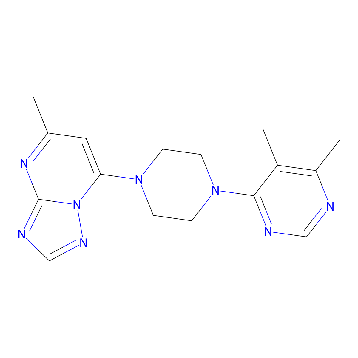 4,5-Dimethyl-6-(4-{5-methyl-[1,2,4]triazolo[1,5-a]pyrimidin-7-yl}piperazin-1-yl)pyrimidine molecular structure, CAS 2380079-72-9