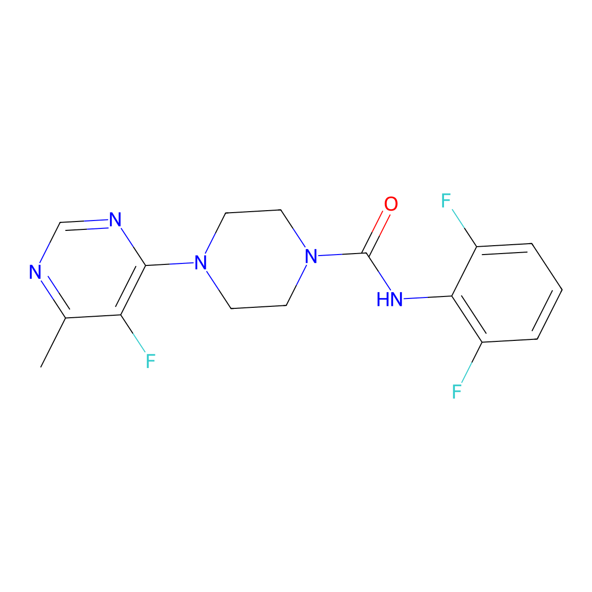 N-(2,6-Difluorophenyl)-4-(5-fluoro-6-methylpyrimidin-4-yl)piperazine-1-carboxamide molecular structure, CAS 2380079-81-0