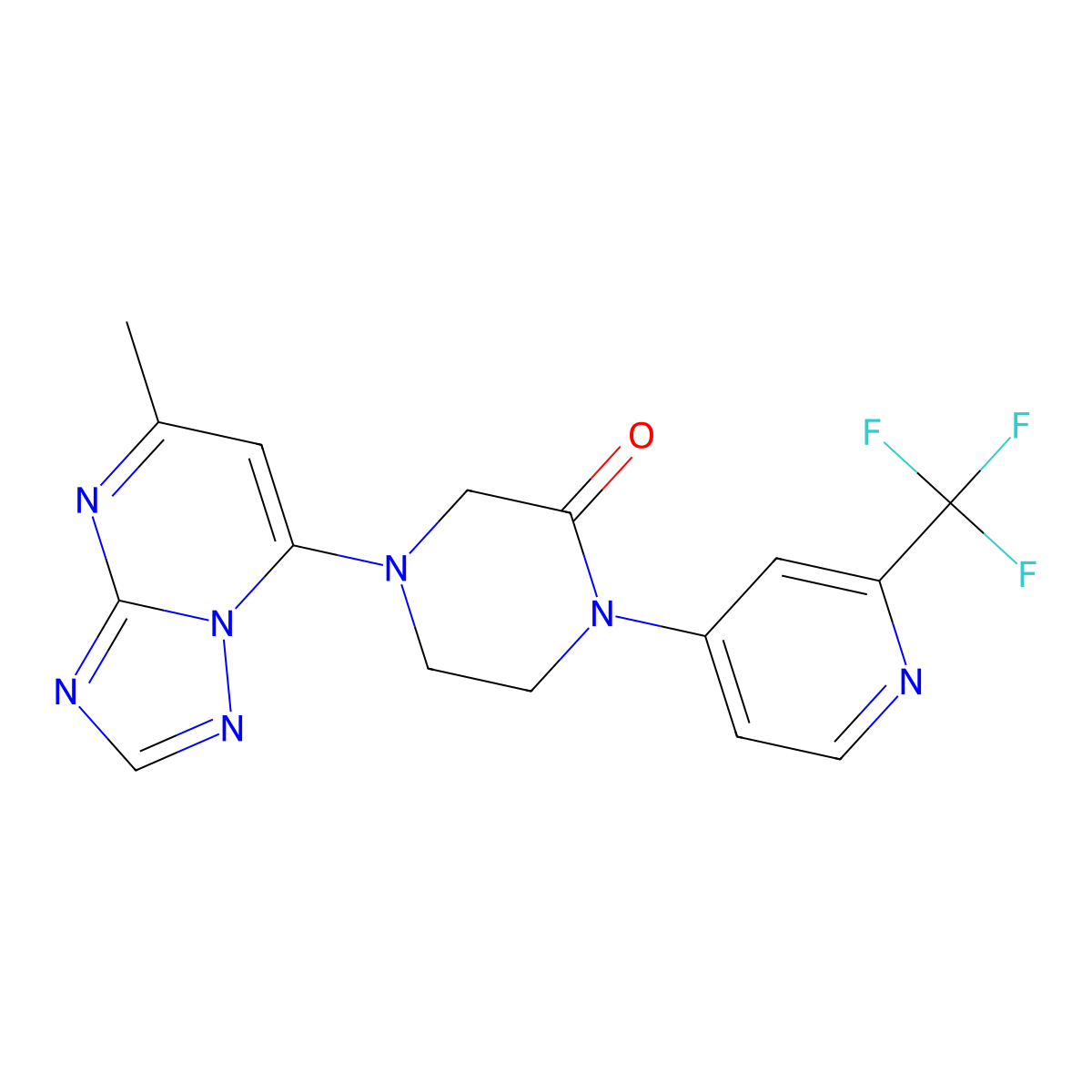 4-{5-Methyl-[1,2,4]triazolo[1,5-a]pyrimidin-7-yl}-1-[2-(trifluoromethyl)pyridin-4-yl]piperazin-2-one molecular structure, CAS 2380079-82-1