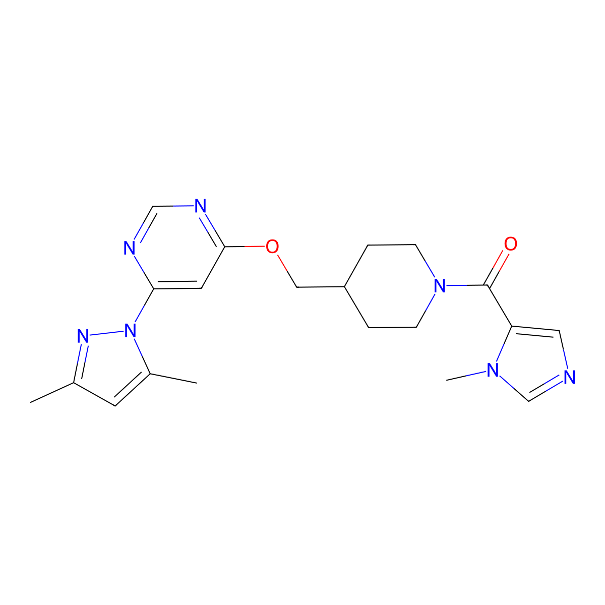 4-(3,5-dimethyl-1H-pyrazol-1-yl)-6-{[1-(1-methyl-1H-imidazole-5-carbonyl)piperidin-4-yl]methoxy}pyrimidine molecular structure, CAS 2380079-83-2