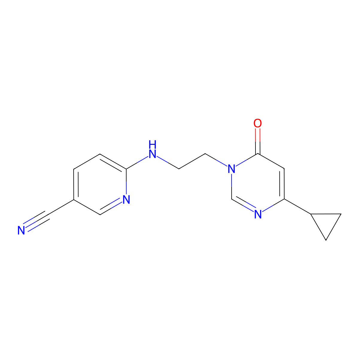 6-{[2-(4-Cyclopropyl-6-oxo-1,6-dihydropyrimidin-1-yl)ethyl]amino}pyridine-3-carbonitrile molecular structure, CAS 2380079-84-3