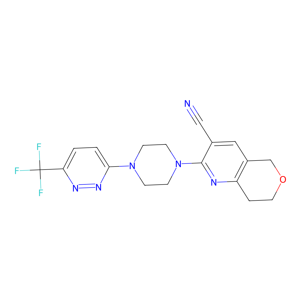 2-{4-[6-(trifluoromethyl)pyridazin-3-yl]piperazin-1-yl}-5H,7H,8H-pyrano[4,3-b]pyridine-3-carbonitrile molecular structure, CAS 2380079-94-5